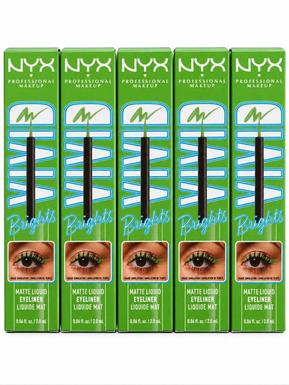 5 x NYX Makeup Vivid Brights Liquid Liner, Ghosted Green